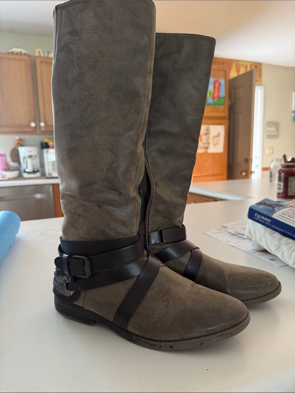 Rampage Beige/Brown Over-the-Knee Gold Buckle Boots